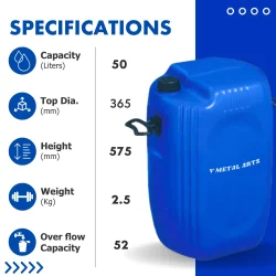 About Us 7 Blue plastic jerry cans with handles